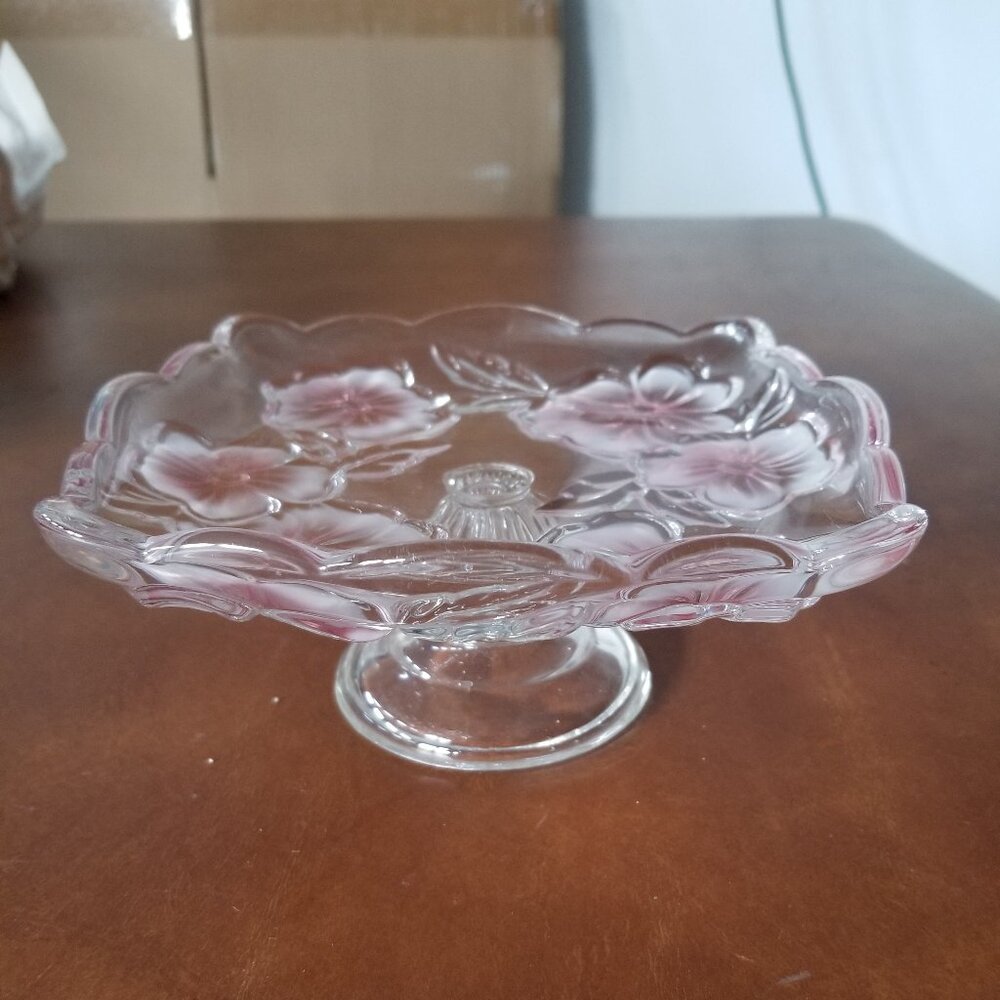 Studio Nova by Mikasa Crystal Footed Serving Plate - Pansy Bouquet Pink
